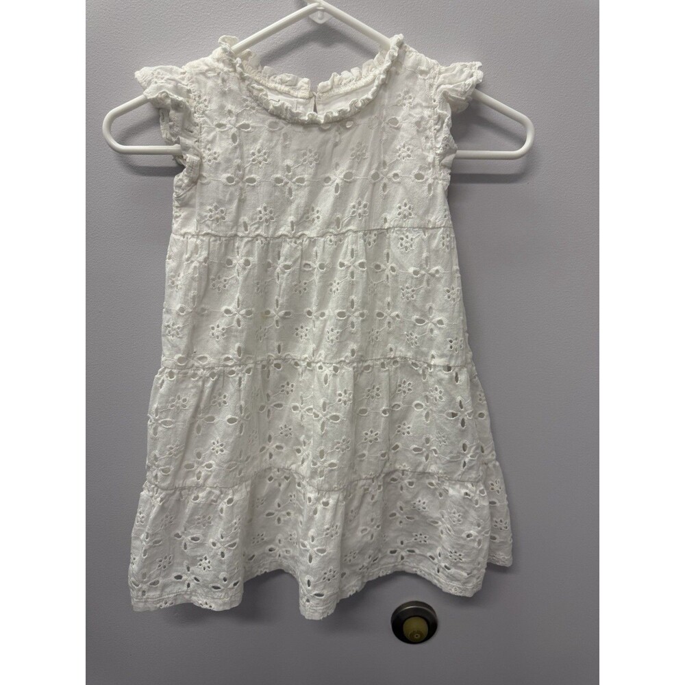 Girls White Mud Pie Eyelet Dress With Flutter Sleeve